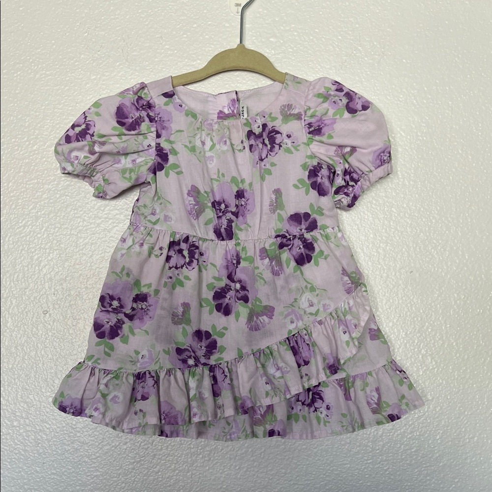 EUC Janie & Jack Purple Floral Ruffle Dress sz 3-6 months
